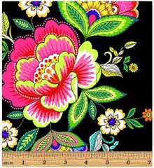 Fat Quarter – Dazzling Garden: Dazzling Bouquets Black Cotton Fabric