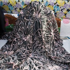 Designers lace devore fabric Black & Pink Floral Remnant 170x140cm Made in Italy