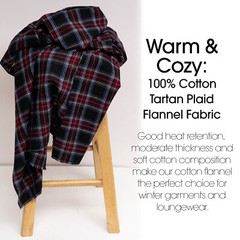 Red Tartan Plaid Cotton Flannel Fabric – 60″ Wide – Sold by the Yard and Bolt