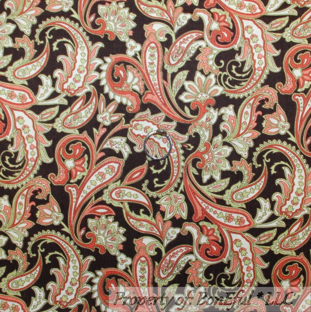 BonEful Fabric FQ Cotton Quilt Brown Orange Green Fall Leaf Flower Paisley Print