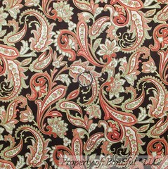 BonEful Fabric FQ Cotton Quilt Brown Orange Green Fall Leaf Flower Paisley Print