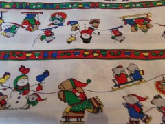 1 YD X 44″ VINTAGE SUE DREAMER SNOWMEN & BEARS SLED SKING SKATING BORDERS #2536