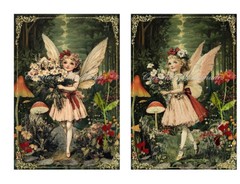 Vintage Forest Fairies A Designer MULTI-SIZE SET Cotton Fabric Quilt Blocks