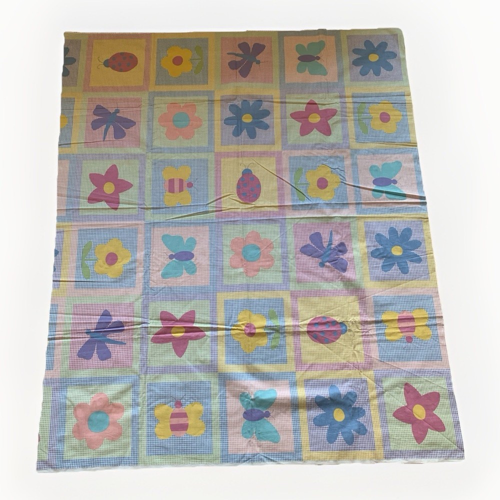 Cotton Fabric GINGHAM Butterfly Flowers Pastels 45×37″ Faye Burgos Springs