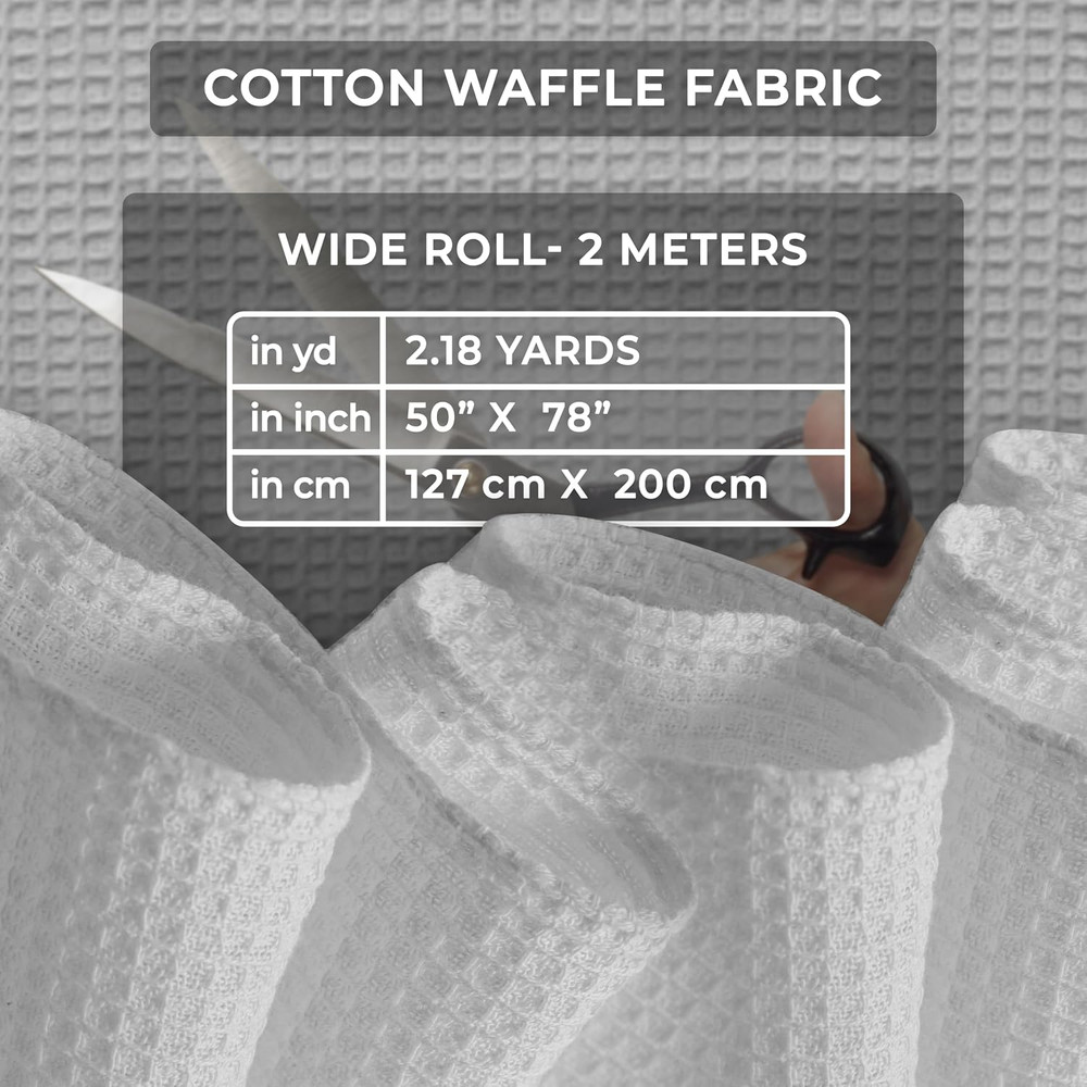 Medium Weight 100% Cotton Waffle Fabric – 2 Meters Bleached Material for Sewi…