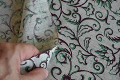 31″ Long x 40″ Wide, Vintage, Green & Brown Scrolls on Light-Tan Cotton N1668