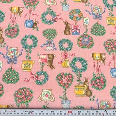 Vintage 1993 Fabric Traditions Bunnies on Pink Cotton Fabric Remnant 23″ x 21″