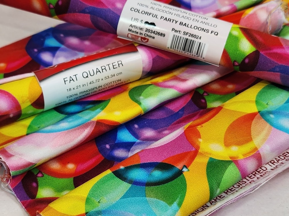 Singer Lot Of 3 Rolls Fat Quarters COLORFUL PARTY BALLOONS SF26024 Bright NWT