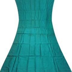 Vintage Teal 100% Pure Silk Handloom Sari Remnant 5YD Craft Fabric Silk Scrap
