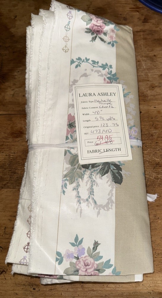 Laura Ashley Isabelle Taupe ‘Vintage’ Chintz Cotton Fabric 48” W – 5-1/2 Yards