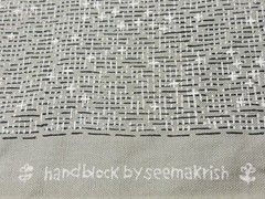 Seema Krish Handblock Print Embroidered Fabric- Pacific / Mist Gray 2 yds 1601/C