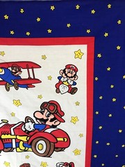 Vintage Nintendo SUPER MARIO BROS Cotton FABRIC PANEL 70″ x 45″ New Unused