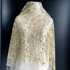 100*125cm Champagne Shining Sequin Tree Leaf Embroidered Fabric Dress Material.