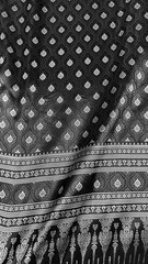 Black Silver Thai-Laos Silk Damask Traditional Fabric BTY Formal Skirts Dress