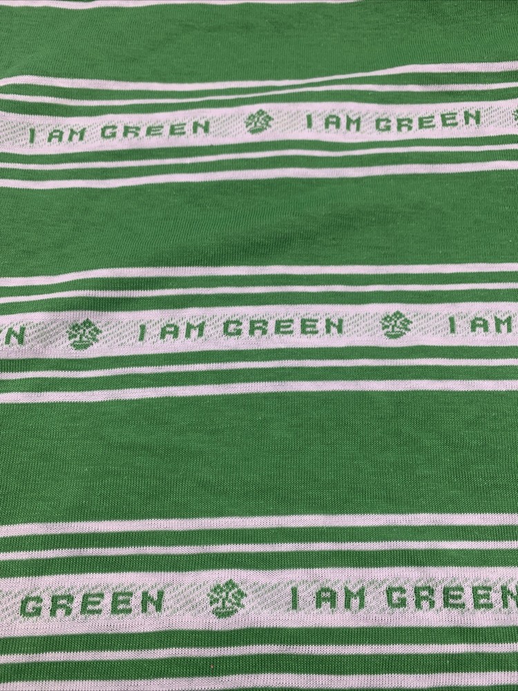 Stretch Bright Green White I AM GREEN T-shirt Fabric Remnant 39” L x 60” W
