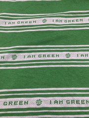 Stretch Bright Green White I AM GREEN T-shirt Fabric Remnant 39” L x 60” W