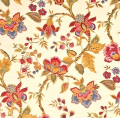 1.625 Yards Edgar Floral DOCUMENT Red Linen Drapery Curtain Pillow Fabric BTY