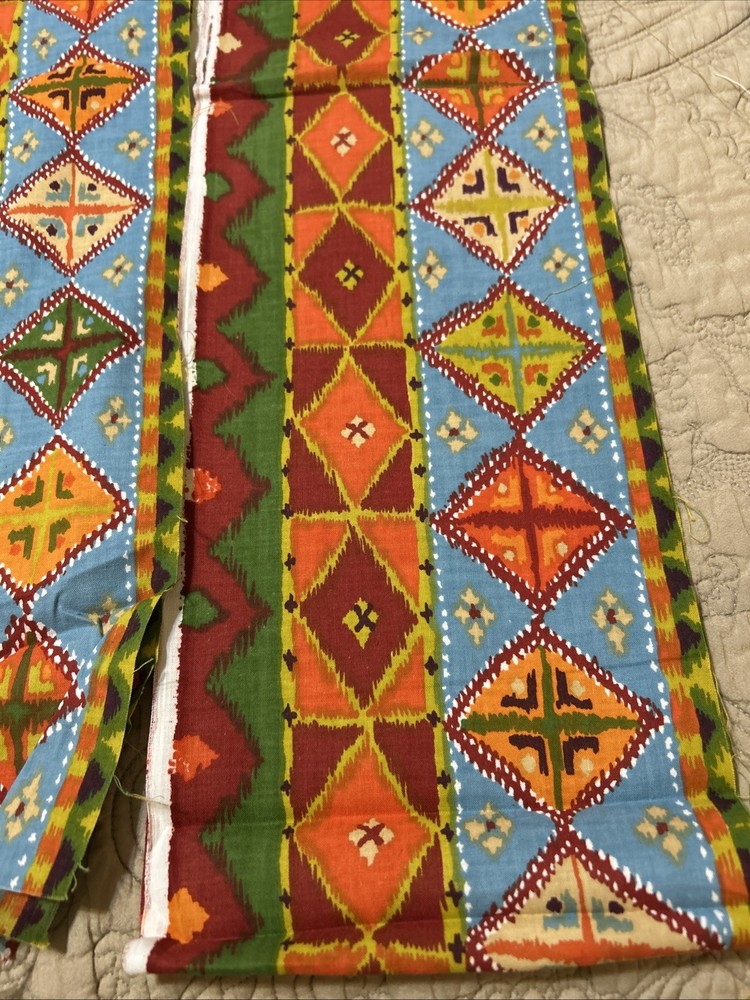 16 Yards Magic Carpet Fabric Tribal Border Cotton 7” wide 1980s Geometric VTG