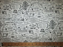 Sewing Chalk Words Mannequins Sew Items Black White Cotton Fabric FQ