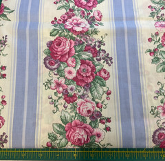 FLORAL & LAVENDER COTTON STRIPE– 1 3/8 YARDS