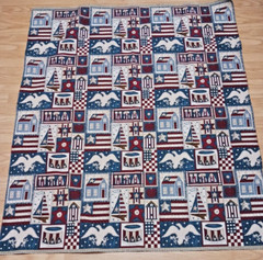 Vtg Americana USA Upholstery Fabric 54 ” X 48″ USA 1776 Flag House Boat Star