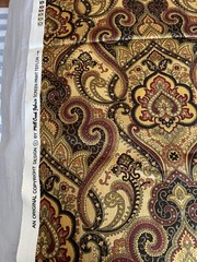 Vintage Fabric Screenprint Mill Creek Fabric in Rich Gold Black Burgundy Colors