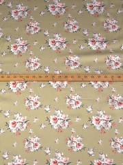 Beige Floral Cotton Sateen Shirting Peony Rose By the Yard