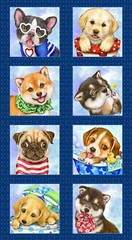 24″ Fabric Panel | Studio E Trendy Pups Dog Costume Block Blue