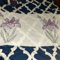 Embroidered purple flowers on green leafs 35 inches long 18in wide