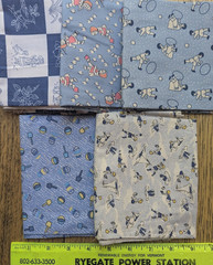 Lot 5 pieces blue juvenile prints 4 FQ’s and 1 half yard, repro 1930’s
