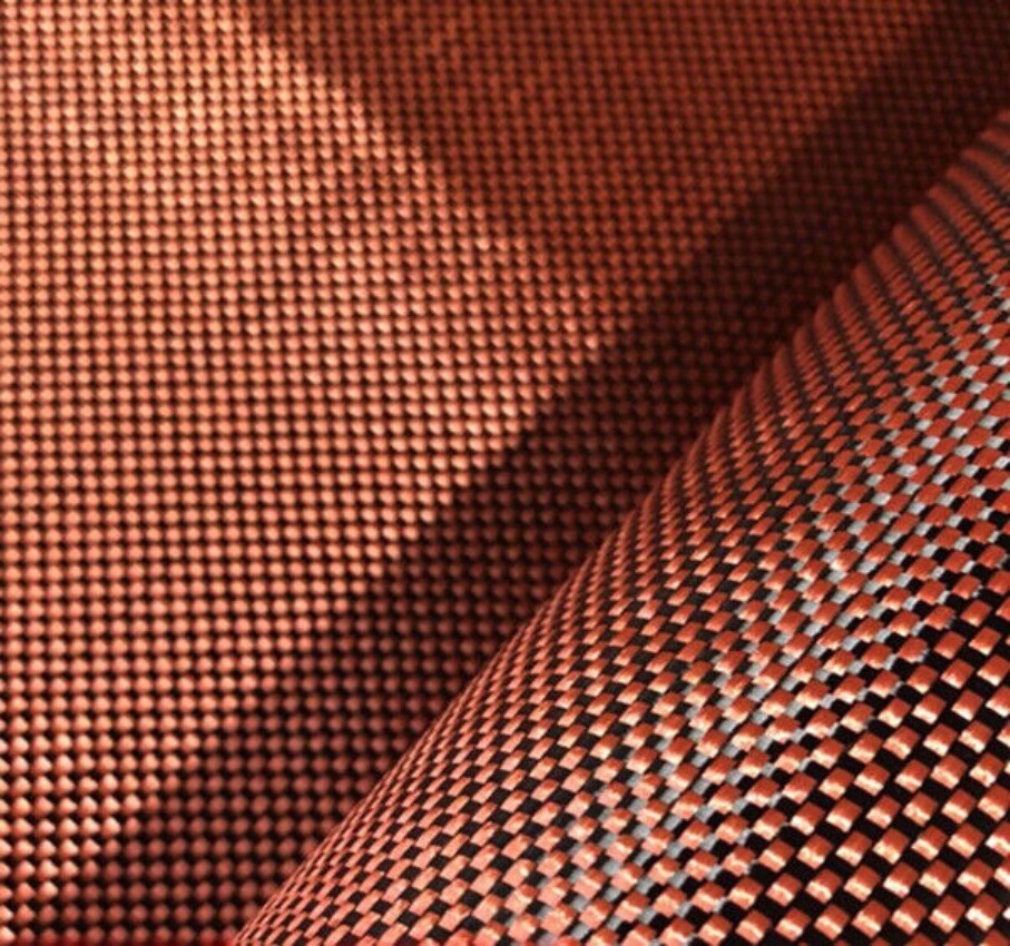 Orange + Black Aramid Carbon Fiber Blended Fabric Fixed cloth 200GSM Piain weave