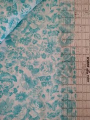 Aqua Blue Floral & Roses on White Semi-Sheer BTHY Fabric 18″ x 45″ New