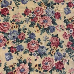 Vintage Floral Fabric By Peter Pan Pink Mauve Blue Yellow Flowers On Cream 2 Yds