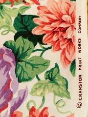 Med Pink Purple Flowers Green Leaves on White Large Print Fabric 1Y VTG Cranston