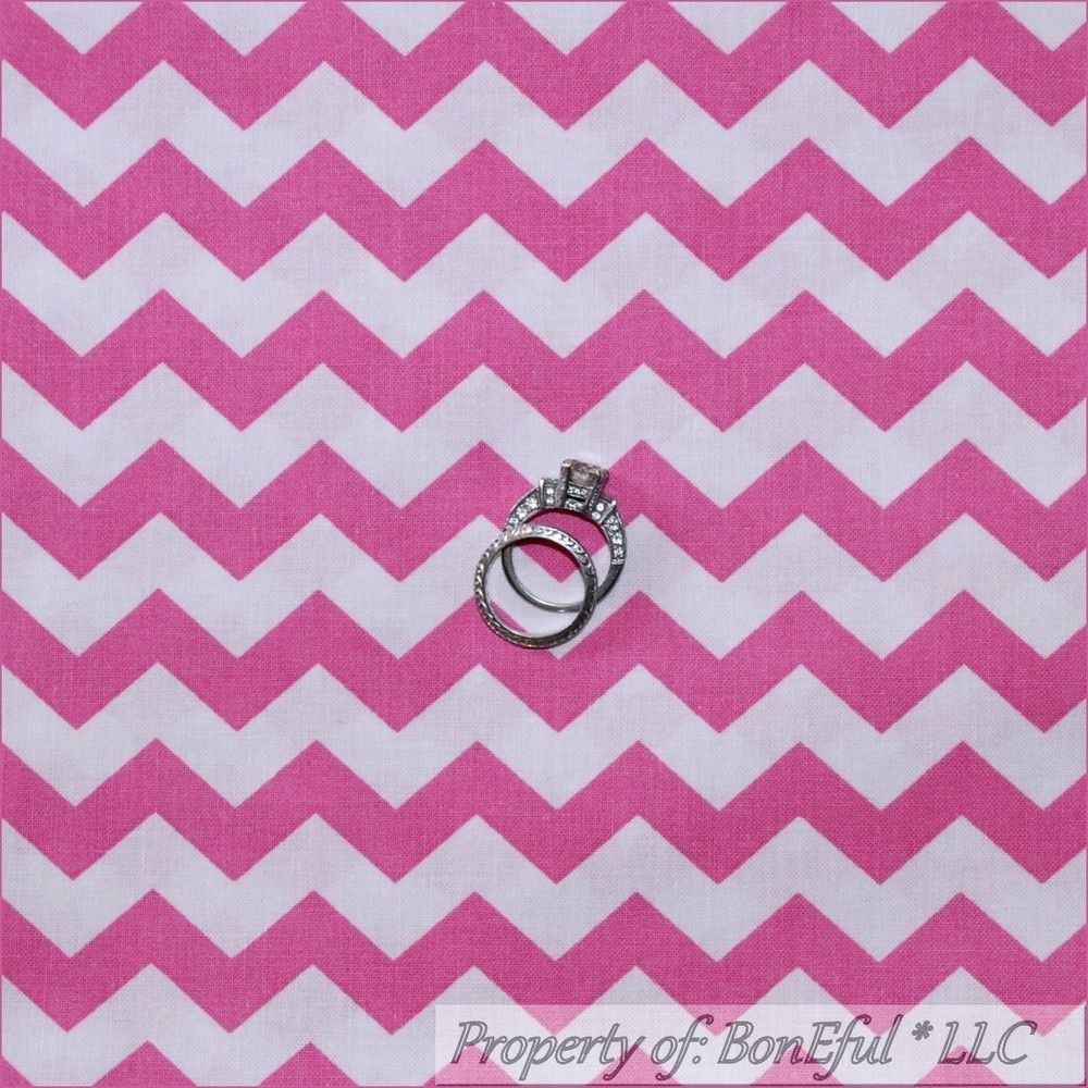 BonEful FABRIC FQ Cotton New PINK White CHEVRON Zig Zag Dance Ballet Girl Stripe