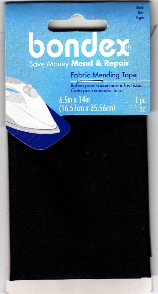 6 1/2″ X 14″ Black Fabric Iron ON Mending Tape NO SEW, 1-Pack,