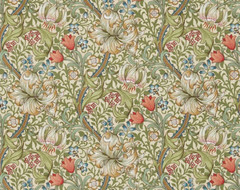 WILLIAM MORRIS CURTAIN FABRIC DESIGN Golden Lily 2.1 MTRS GREEN/GOLD LINEN UNION
