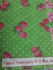 Double Sided Pre-Quilted Fabric Strawberries Pink & Green (1 Yard x 42″W) Cotton