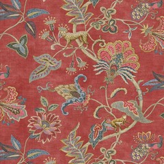 Adventurer Pomegranate Red Jacobean Floral with Animals P/K Lifestyles Fabric