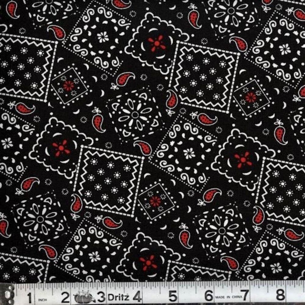 Bandana Paisley Black Red Fabric