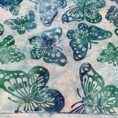 Vintage Butterfly Batik 2 Yards, Blue, Green, Turquoise Quilting Fabric