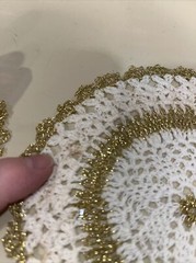 2- 6” Doilies Round White And Gold