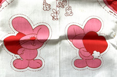 1980s Strawberry Shortcake Fabric Panel Spring Mills Heart w Strawberry’s Pets