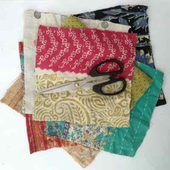 Boho Vintage kantha Scraps bundles Indian SARI Fabric Square quilt scraps crafts