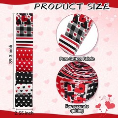 40 PCS Cotton Fabric Strips Red Black Heart Polka Dots Plaid Roll Quilting