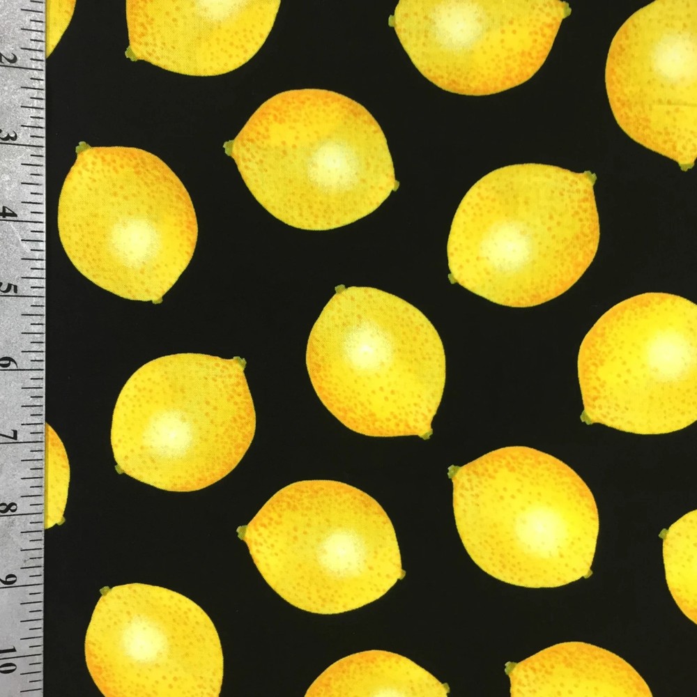 Hi-Fashion Lemon Cotton Fabric Remnant 43 x 31 Black Yellow