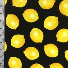 Hi-Fashion Lemon Cotton Fabric Remnant 43 x 31 Black Yellow