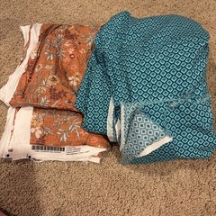 Fabric Lot. Cotton. Rust Is 2 Yards, Blue Is 5 Yards. Washed