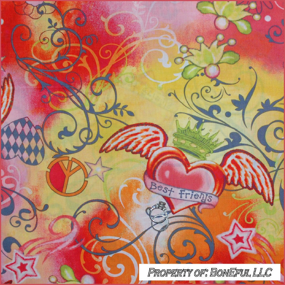 BonEful Fabric FQ Cotton Princess Crown Pink Red Gray Peace Scroll Gothic Flower