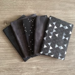 FIGO 5ps Fat Quarter Bundle Black Gray Cotton Quilting Fabric Lot Sewing Crafts